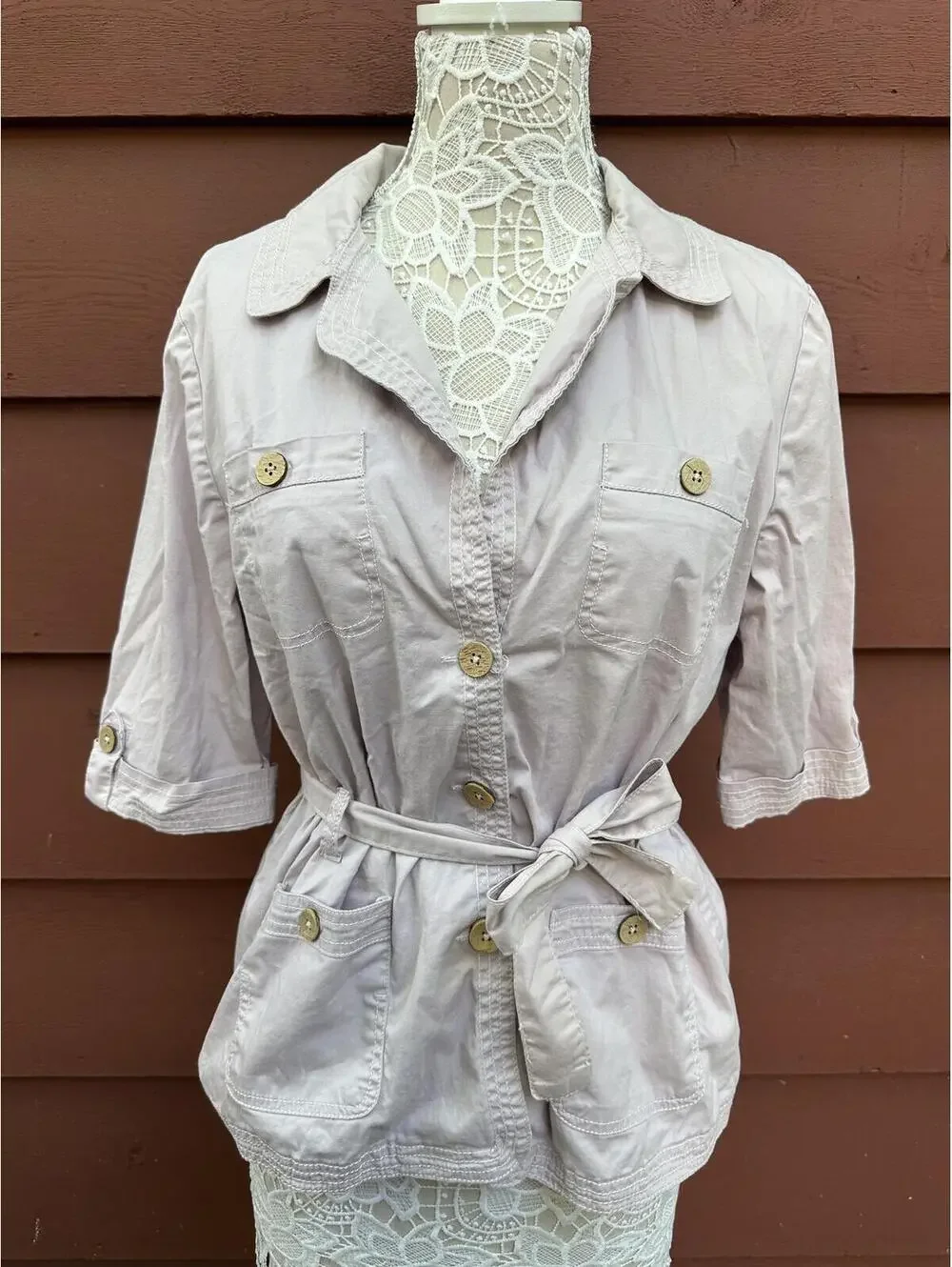 Bandolino Blu Mauve Belted Safari Blouse Jacket Top